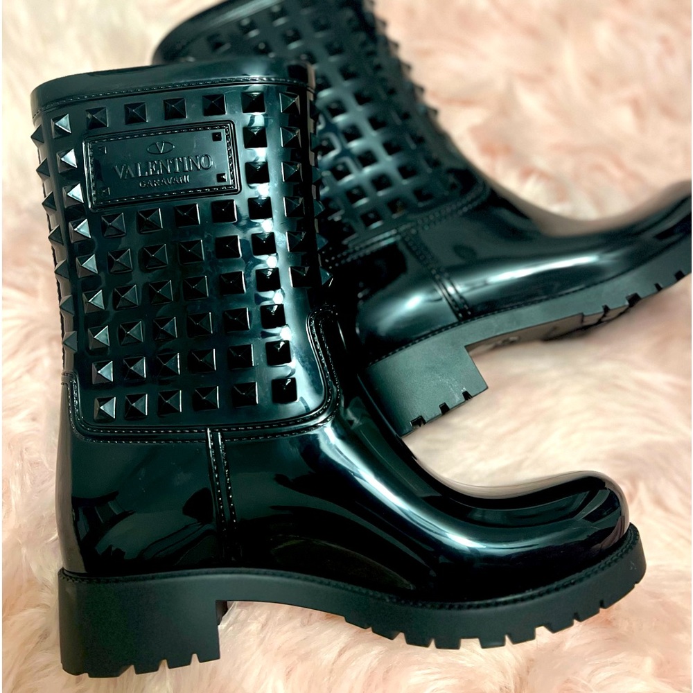 Valentino Rockstud Rubber Mid-Calf Rain Boots